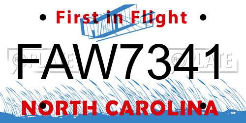 FAW7341 North Carolina License Plate