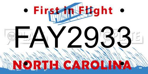 FAY2933 North Carolina License Plate