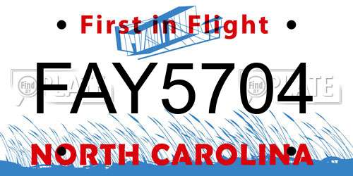 FAY5704 North Carolina License Plate