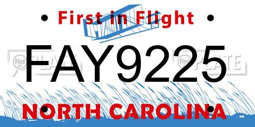 FAY9225 North Carolina License Plate