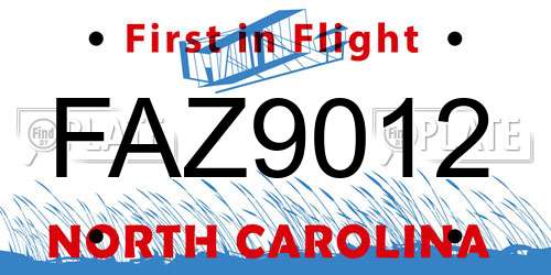 FAZ9012 North Carolina License Plate
