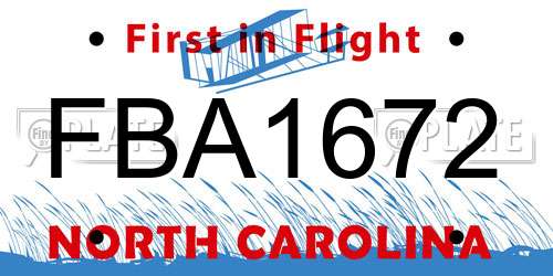 FBA1672 North Carolina License Plate
