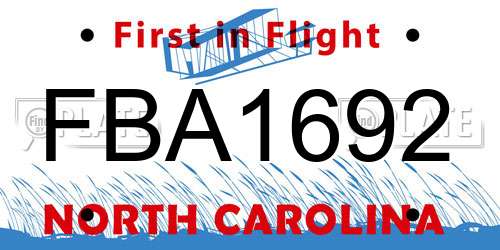 FBA1692 North Carolina License Plate