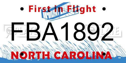FBA1892 North Carolina License Plate