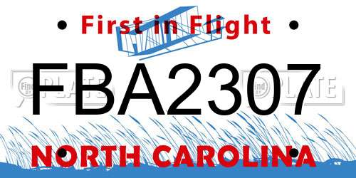 FBA2307 North Carolina License Plate