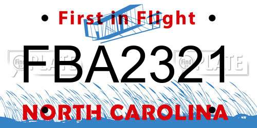 FBA2321 North Carolina License Plate