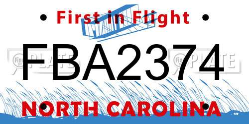 FBA2374 North Carolina License Plate