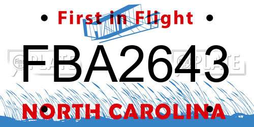 FBA2643 North Carolina License Plate