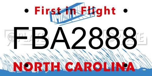 FBA2888 North Carolina License Plate