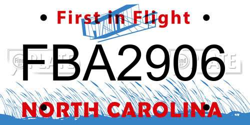 FBA2906 North Carolina License Plate