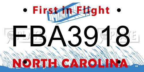 FBA3918 North Carolina License Plate