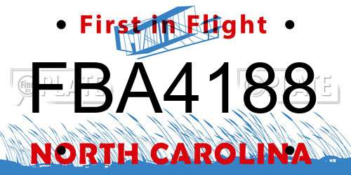 FBA4188 North Carolina License Plate
