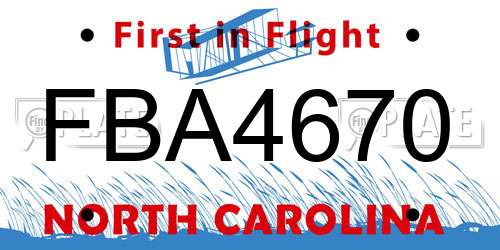 FBA4670 North Carolina License Plate