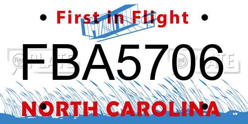 FBA5706 North Carolina License Plate