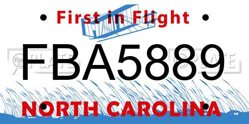 FBA5889 North Carolina License Plate