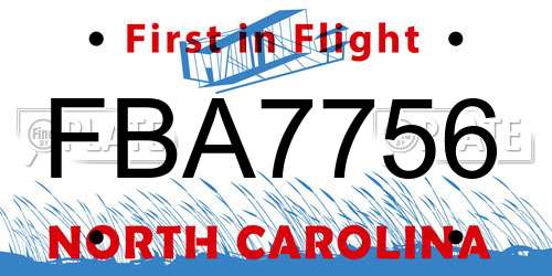 FBA7756 North Carolina License Plate
