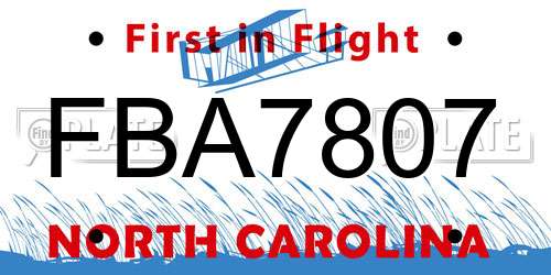 FBA7807 North Carolina License Plate