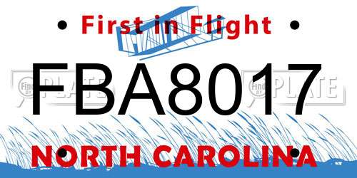 FBA8017 North Carolina License Plate