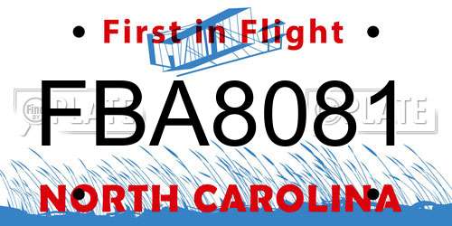 FBA8081 North Carolina License Plate