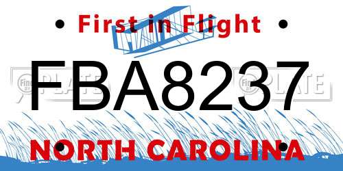 FBA8237 North Carolina License Plate