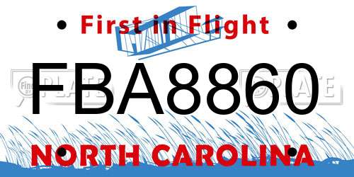 FBA8860 North Carolina License Plate