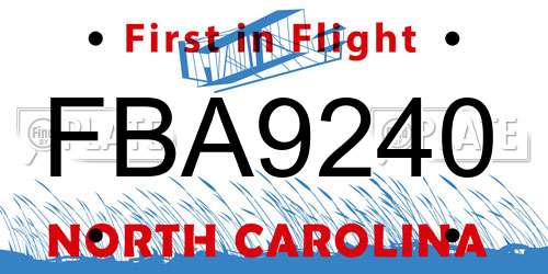 FBA9240 North Carolina License Plate