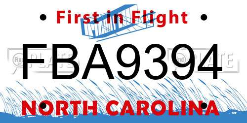 FBA9394 North Carolina License Plate