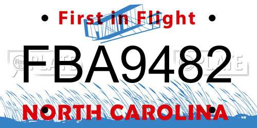 FBA9482 North Carolina License Plate