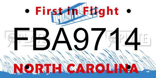 FBA9714 North Carolina License Plate