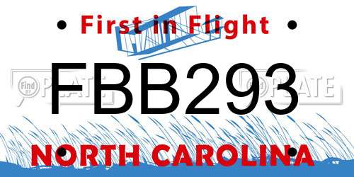 FBB293 North Carolina License Plate