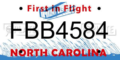 FBB4584 North Carolina License Plate