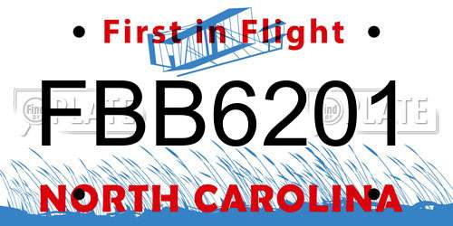 FBB6201 North Carolina License Plate