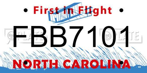 FBB7101 North Carolina License Plate