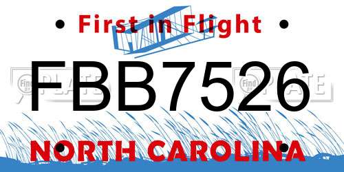 FBB7526 North Carolina License Plate
