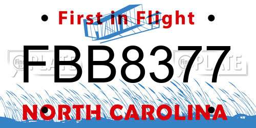 FBB8377 North Carolina License Plate