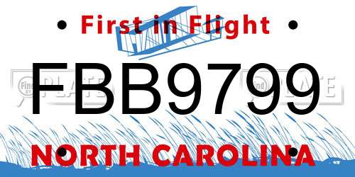 FBB9799 North Carolina License Plate