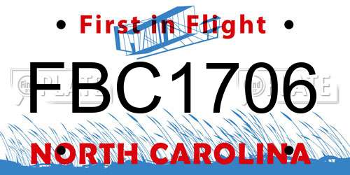 FBC1706 North Carolina License Plate