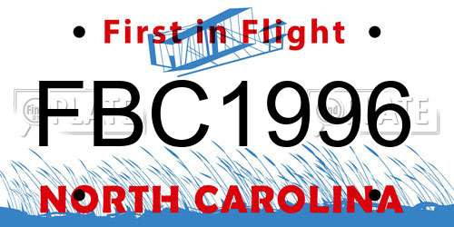 FBC1996 North Carolina License Plate
