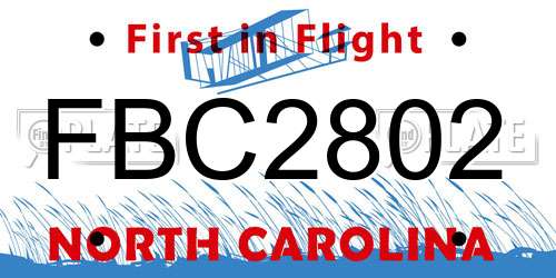 FBC2802 North Carolina License Plate
