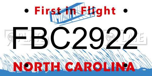 FBC2922 North Carolina License Plate
