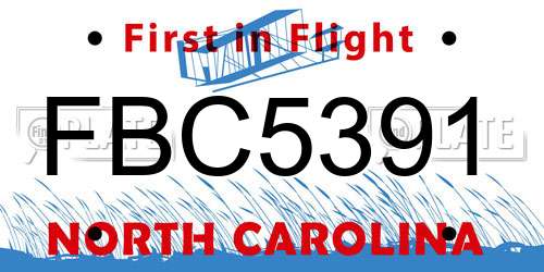 FBC5391 North Carolina License Plate