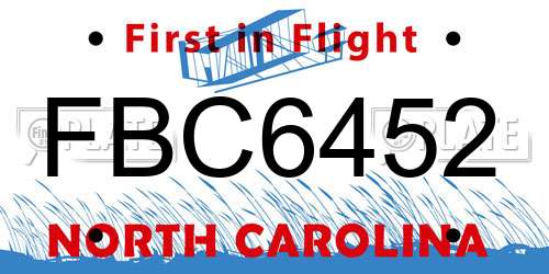 FBC6452 North Carolina License Plate