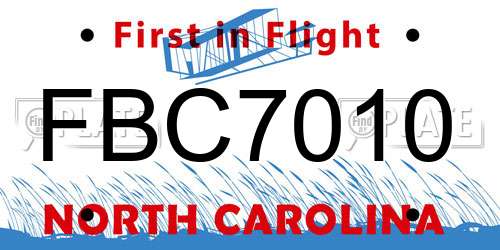 FBC7010 North Carolina License Plate
