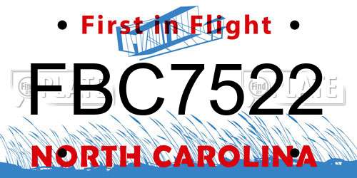 FBC7522 North Carolina License Plate