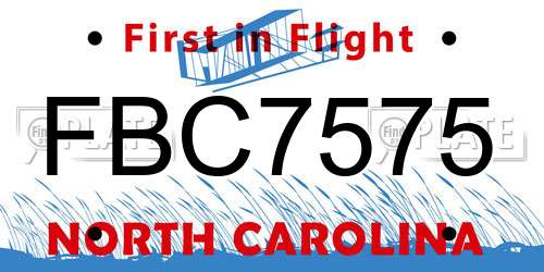 FBC7575 North Carolina License Plate