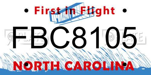 FBC8105 North Carolina License Plate