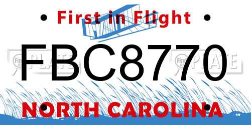 FBC8770 North Carolina License Plate