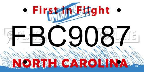 FBC9087 North Carolina License Plate