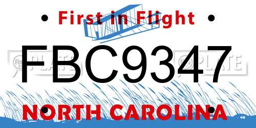 FBC9347 North Carolina License Plate