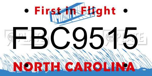 FBC9515 North Carolina License Plate